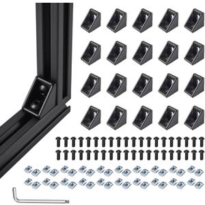 20 Sets Black 2020 Series Aluminum Extrusion Corner Bracket Kit, Includes 20pcs Right Angle Connectors, 40pcs M5 T Slot Nuts and Screws for 20 Series V-Slot Aluminum Profile Accessories