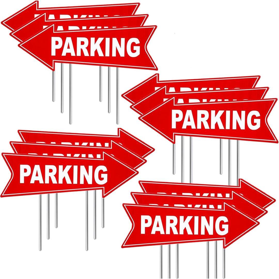 12 Pieces Parking Sign with Stake,Aiofaervy 17 x 6 Inches Directional Double Sided Arrow Signs Red-White Arrow Signs with Stakes Plastic Event Parking for Indoor or Outdoor Use