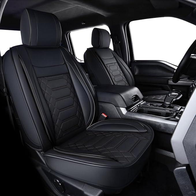 RISINGSTAR Silverado Sierra Faux Leather Seat Covers, Fit for 2019-2025 Chevy Silverado GMC Sierra 1500 and 2020-2025 2500HD 3500HD Crew Cab(Full Set, Black)