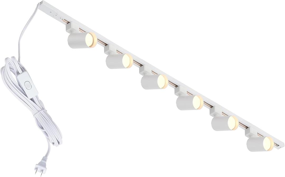 Plug in Track Lighting with Power Cord, 6-Light LED Track Lighting Kit with Track Rail, Modern Kitchen GU10 Track Lighting Fixtures Plug in Ceiling Light with 13FT Plug Cord, White (No Bulbs)