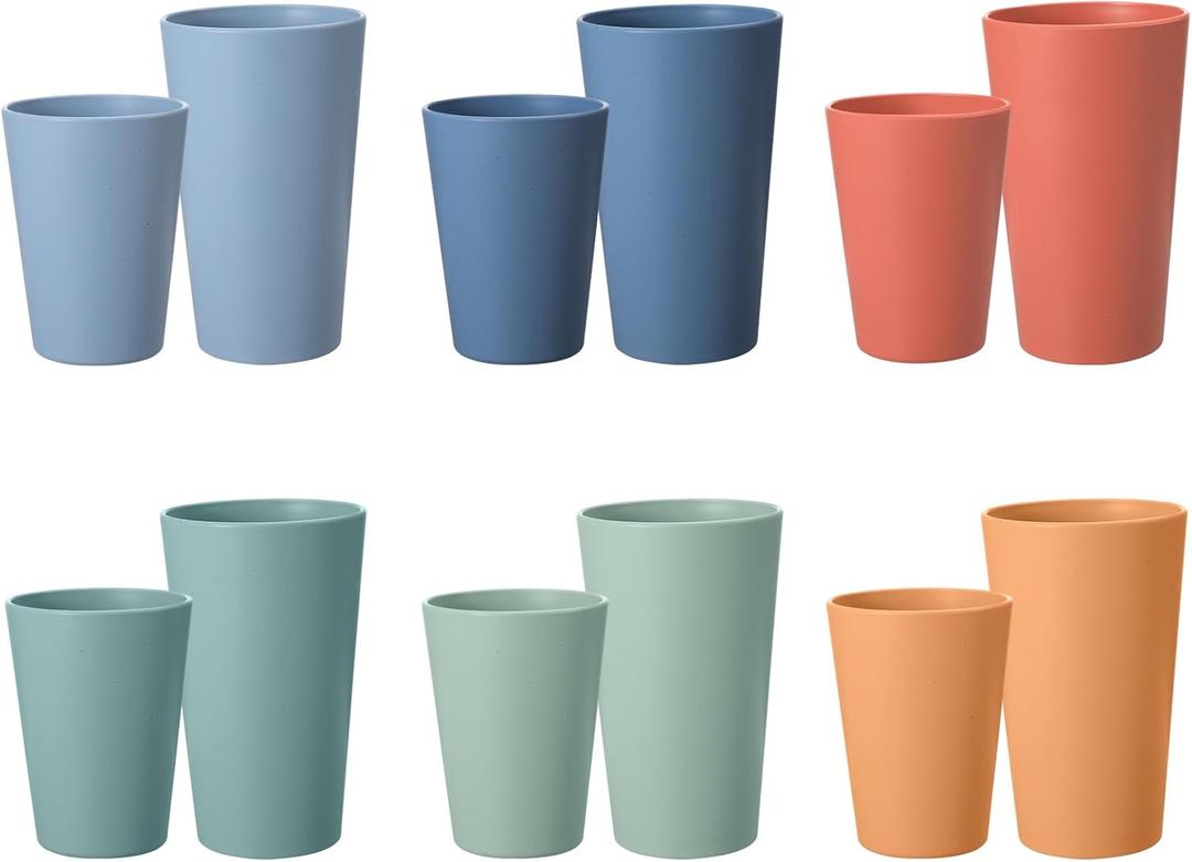 HEYCOME 12 Pcs Wheat Straw Cups, 6 Pcs 20 oz & 6 Pcs 14 oz Unbreakable Drinking Cups, Reusable Plastic Cups Sets, Bpa Free, 6 Colors