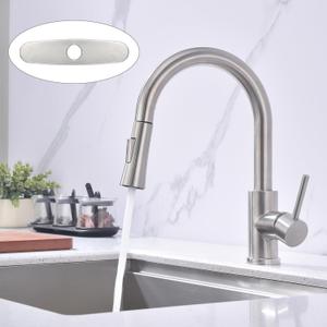Kitchen Faucet with Pull Down Sprayer SUS304 Stainless Steel High Arc Brushed Nickel Pull Out Kitchen Sink Faucets Utility Laundry Farmhouse Camper Rv Modern for 1 or 3 Hole Sink, KF1-BN