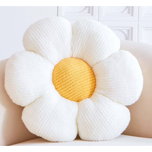 Sioloc Flower Shaped Throw Pillow, Fun Daisy Pillow, 15.7" White Cute Decorative Seat Cushion Aesthetic Flower Plush Pillows for Bed Floor Couch Chair