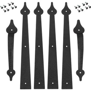Homode Decorative Garage Door Hinges Handles, Faux Garage Door Accents, Metal Handles Hinges Hardware Kit, Screw Mounted, Black, Spear Style (4 Hinges+2 Handles)