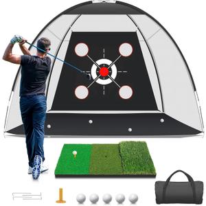 Golf Net with Practice Mat,Golf Hitting Aid Nets 10x7FT for Backyard Driving Chipping Training Swing with Target Mat Balls for Outdoor IndoorGifts for Men Dad Him and Golfer