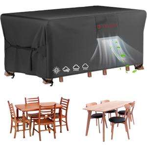 Velway Patio Furniture Cover Waterproof - Heavy-Duty 500D Upgraded Tear-resistant Outdoor Table Chair Set Cover with Windproof Buckles&Large Air Vent Anti-UV Rectangle Furniture Covers 67"x37"x28" (Black)