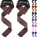 2 x TECEUM Lifting Straps for Weightlifting Gym Strength Training - Wrist Straps with Neoprene Padded Cotton - Men & Women  Ideal for Powerlifting, Bodybuilding & Deadlifts (18" - Arms on Fire, Brown)