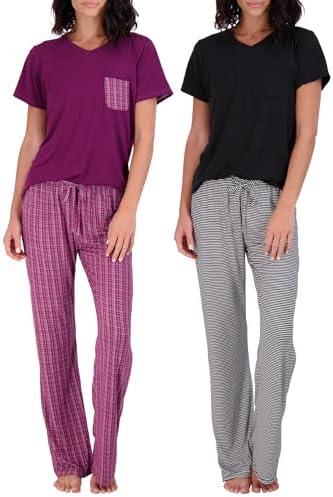 Real Essentials 2 Pack: Women's Pajama Set - Choose from Short Sleeve with Pocket or Long Sleeve without Pocket, Size M Real Essentials 2 Pack: Women's Pajama Set - Choose from Short Sleeve with Pocket or Long Sleeve without Pocket, Size M