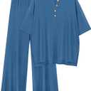 PRETTYGARDEN 2 Piece Lounge Sets for Women Summer 2025 Short Sleeve Tops Wide Leg Pants Matching Travel Outfits Clothing (Blue,X-Small) (Blue, XS)