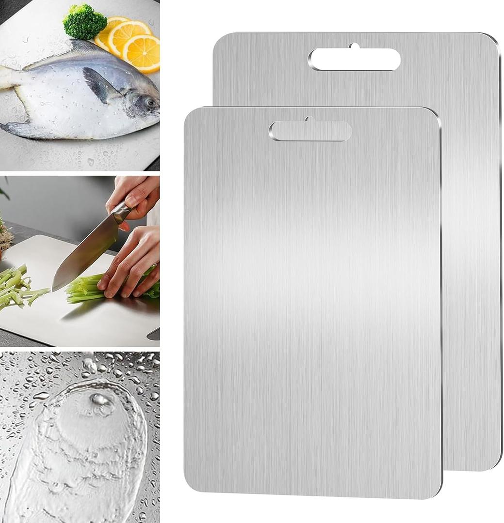 Titanium Cutting Board, 2 Pack Titanium Cutting Boards For Kitchen, 2026 New Double-Sided Food-Grade Titanium Cutting Board For Cutting Meats, Fruits And Vegetables (2pcsM+L)