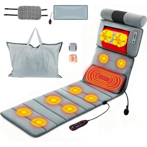 TeqHome Full Body Massage Mat with Heat, Massager Pad with 10 Motors, 9 Modes & 3 Timers with Earplugs & Pillow Cloth, Neck/Back Relief, Anti-Slip for Bed/Sofa, Gift for Men Women (5284(advanced))