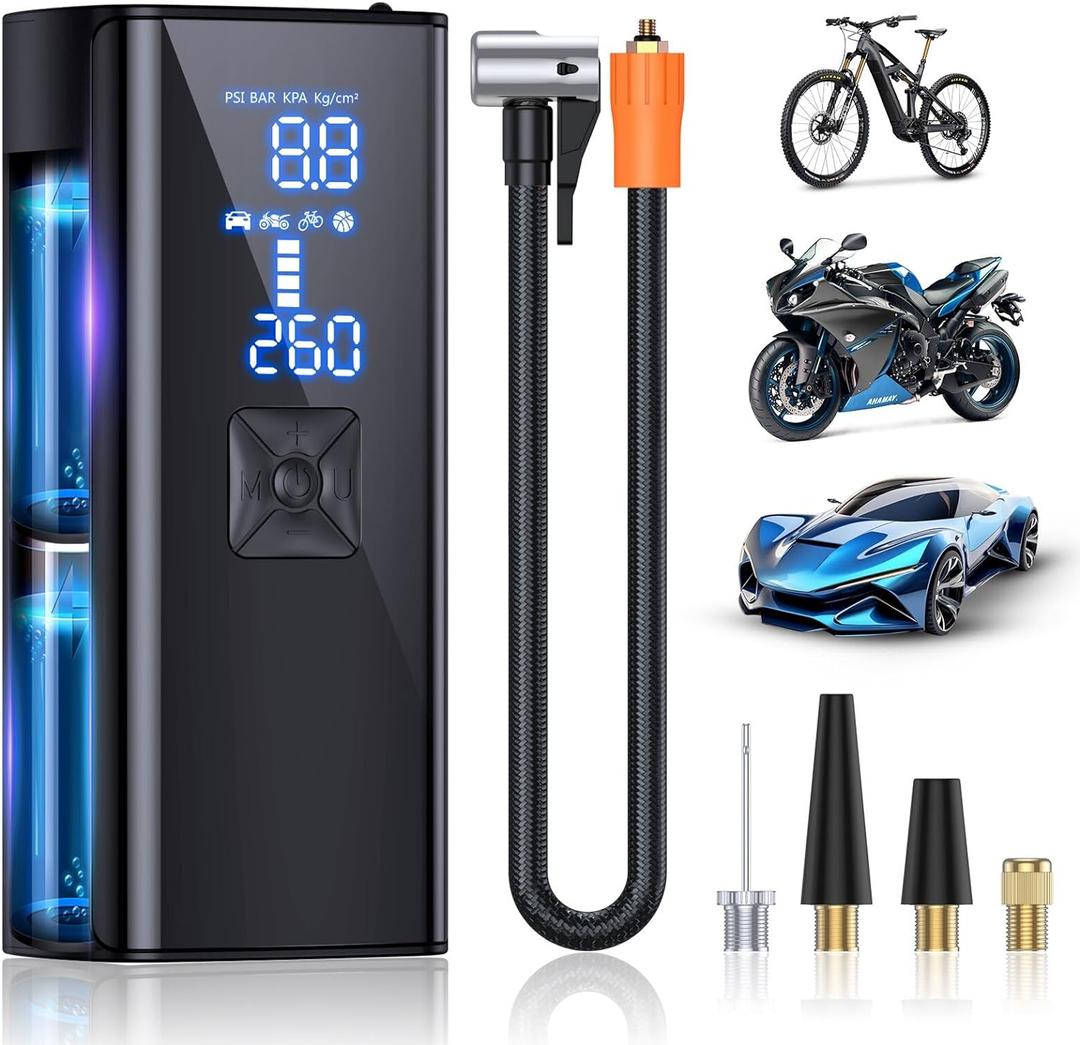 Tire Inflator Portable Air Compressor, 150PSI Portable Air Pump for Car Tires, 2X Faster Inflation Air Compressor with Digital Pressure Gauge for Car, Bike, Motorcycle, Ball
