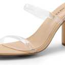 DREAM PAIRS Women's Square Open Toe Block Heels Two Strap Slip On High Heeled Slides Sandals (11, Clear)