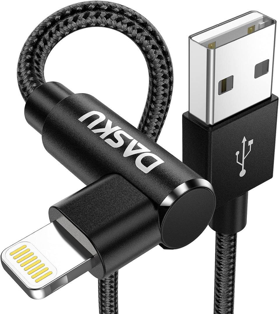 90 Degree iPhone Charging Cable 2Pack 10ft Right Angle Nylon Braided Lightning Charger Cord Compatible with iPhone 14 13 12 11 Pro Max XS XR X 8 7 6 5 Plus iPadBlack