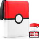 Card Binder 4 Pocket, Trading Card Holder Fits 400 Cards With 50 Removable Sleeves, Portable Collection Card Album, Game Card Case book With Zipper for Gift, Red (Large)