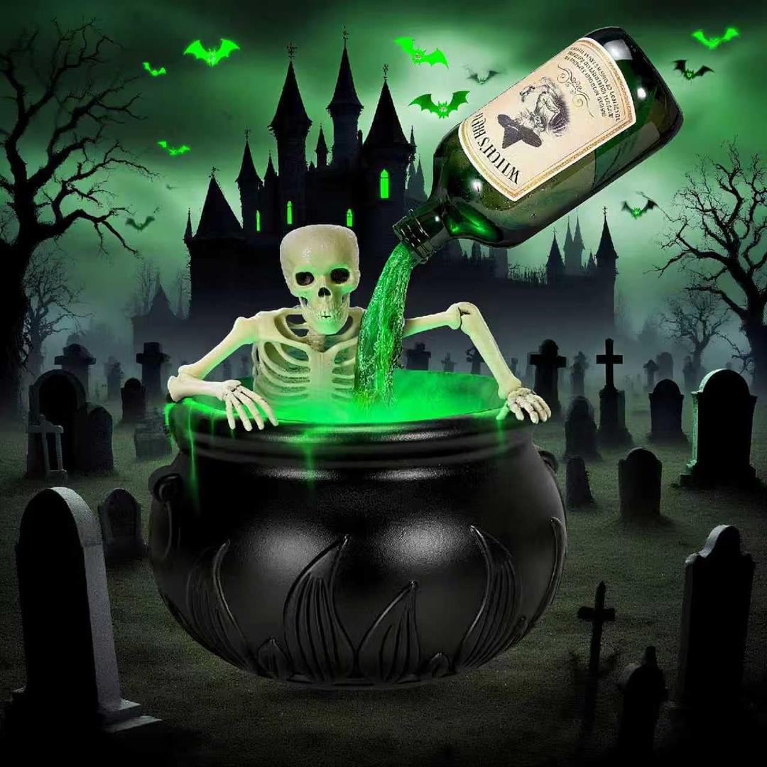 Halloween Decorations Indoor-Cauldron Halloween Decor -Cauldron Decor with Magic Floating Potion Bottles and Diffuser-Decoration for Spooky Vintage Home Kitchen (Halloween Cauldron)