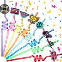 24 Pieces 90s Theme Straws 90's Rock Disco Party Supplies 1990's Retro Plastic Drinking Straws 90's Party Decorations for Birthday Disco Dancing Parties 8 Styles, 8 Colors