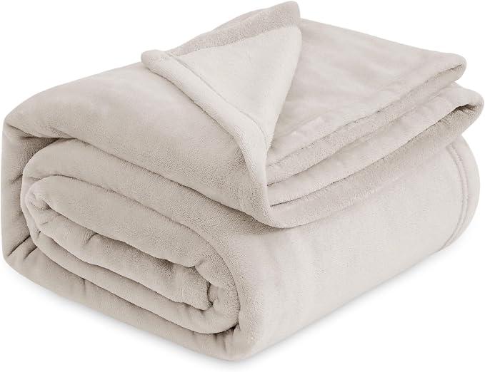 Bedsure Fleece Blanket Queen Blanket Linen - 280GSM Soft Lightweight Plush Cozy Blankets for Bed, Sofa, Couch, Travel, Camping