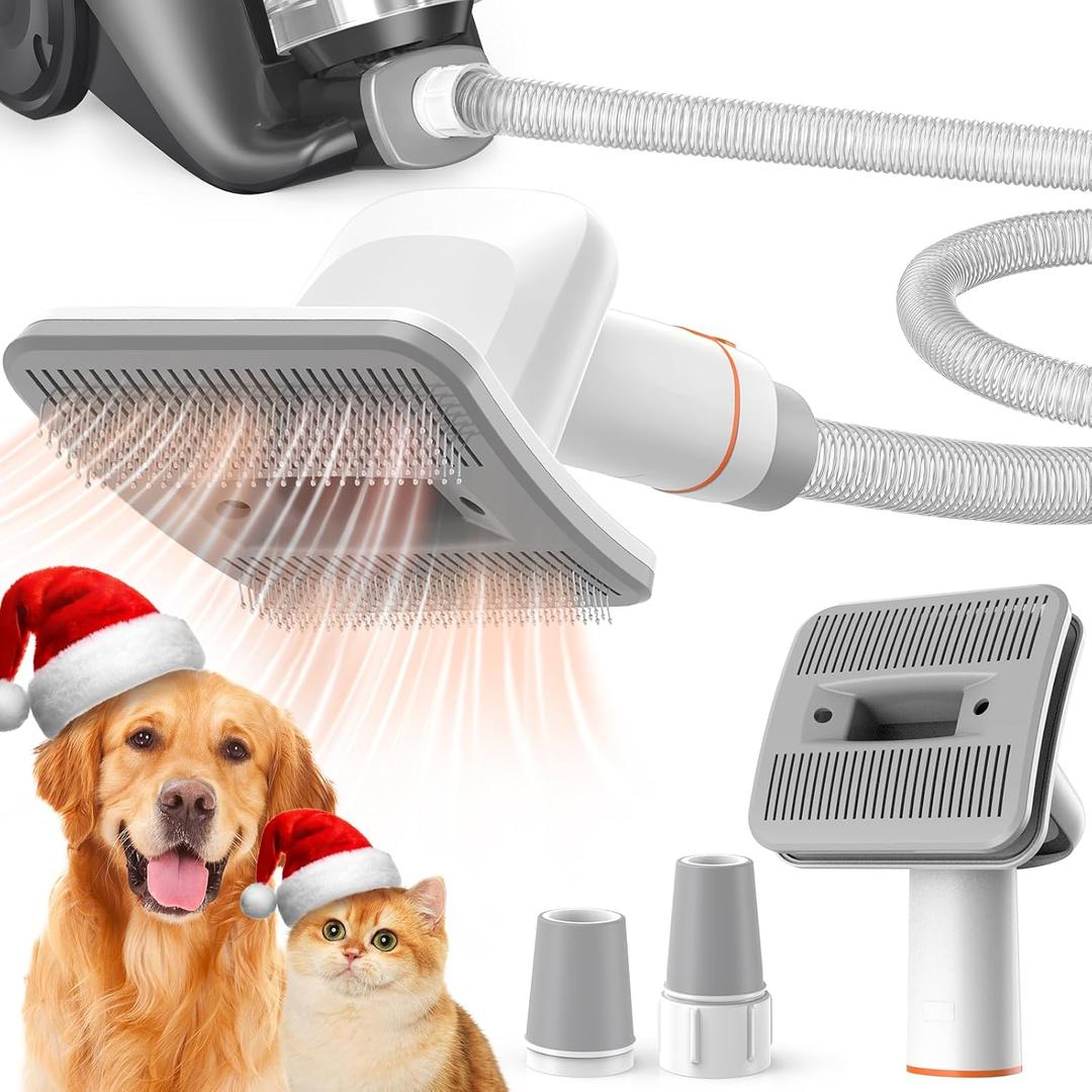 Afloia Dog Brush Vacuum Attachment - Pet Grooming Tool for Dogs & Cats (Vacuum Not Included), Compatible with 1-1.5" Round Port Vacuums (Dyson,Bissell,Eureka,Dirt Devil), with Extension Hose (White) (Medium)