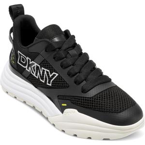 DKNY Womens Zaine Lace Up Sneaker with Mesh and Logo Details (9.5, Black)