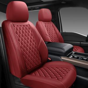 Premium Leather Car Seat Covers Full Set,Universal Fit for Cars,Trucks&SUVs,Waterproof Car Seat Cushion,Full Coverage Car Seat Protector with 5 Seats,Wine Red (Front and Rear(5 seats))
