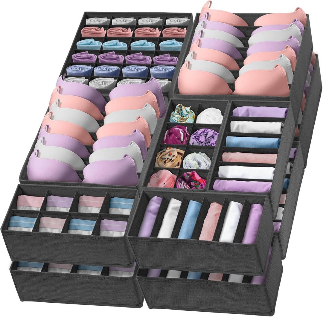 Reli. Sock Organizer (14 Pack) | 132 Cell Underwear Organizer | Drawer Dividers for Underwear, Sock, Tie, Bras, Clothing, Baby Clothes | Foldable Fabric Storage Bins for Drawer, Closet, Dresser (Gray)