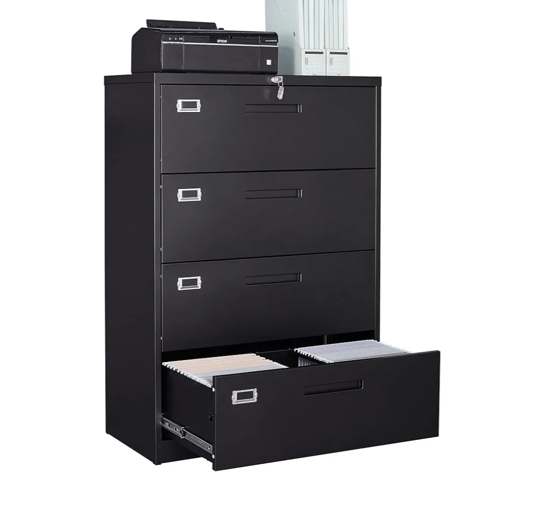AFAIF 4 Drawer File Cabinet with Lock,Filing Cabinet with Drawers,Metal Locking Office File Storage Cabinet for Home Office,Lateral Filing Cabinet Organizer for Letter/Legal/F4/A4, Black 