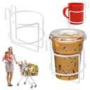Stanley 1 Pcs Shopping Cart Cup Holder with Bottom Bar, Updated Portable Grocery Cart Drink Holder Reusable Stainless Steel Cup Holder for Hanging Coffee Cup Baby Bottle (White)