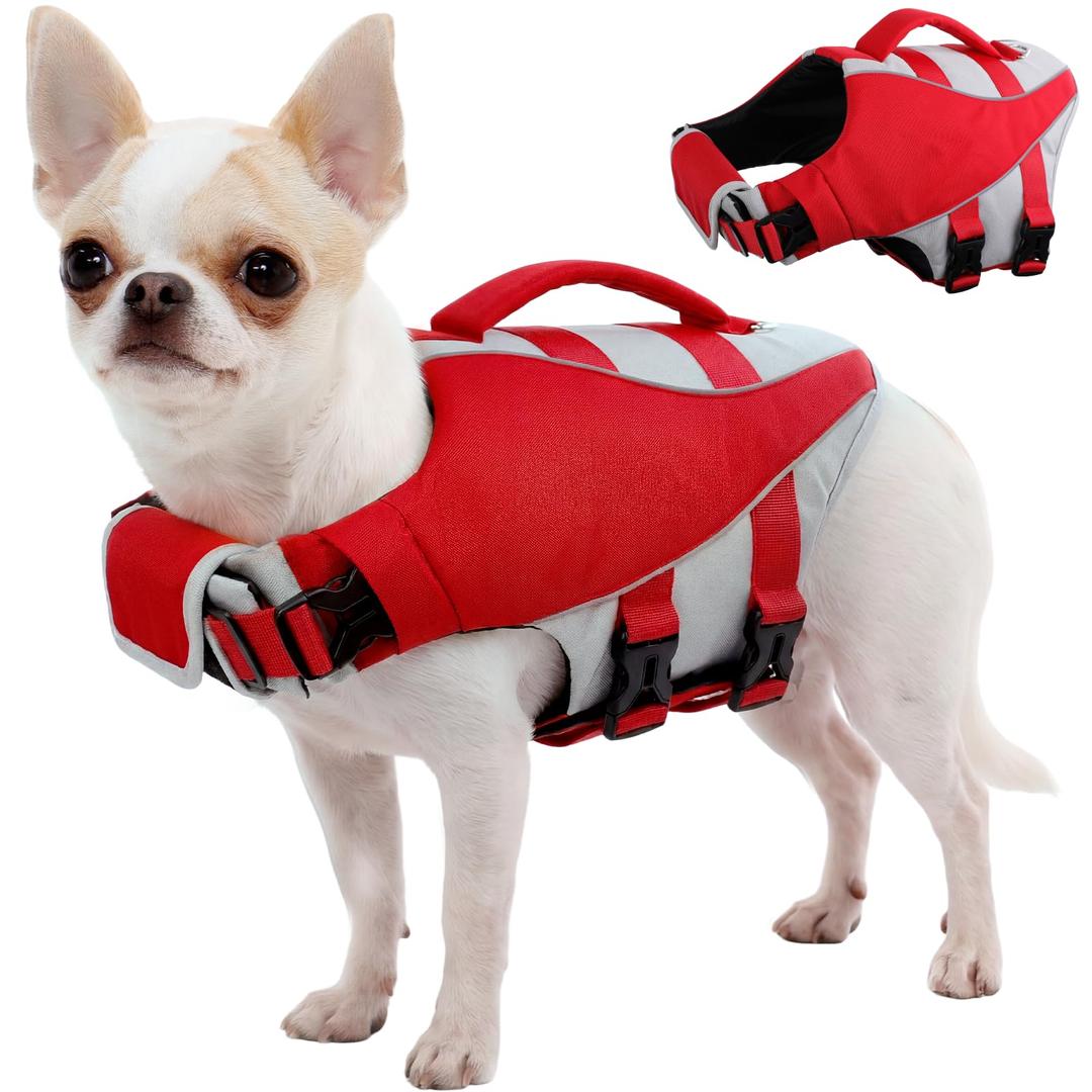 Kuoser Dog Life Jacket for Swimming & Boating, High Flotation Dog Swim Vest with Reflective Stripes & Rescue Handle, Lightweight Doggie Water Vest for Small, Medium & Large Dogs, XXL