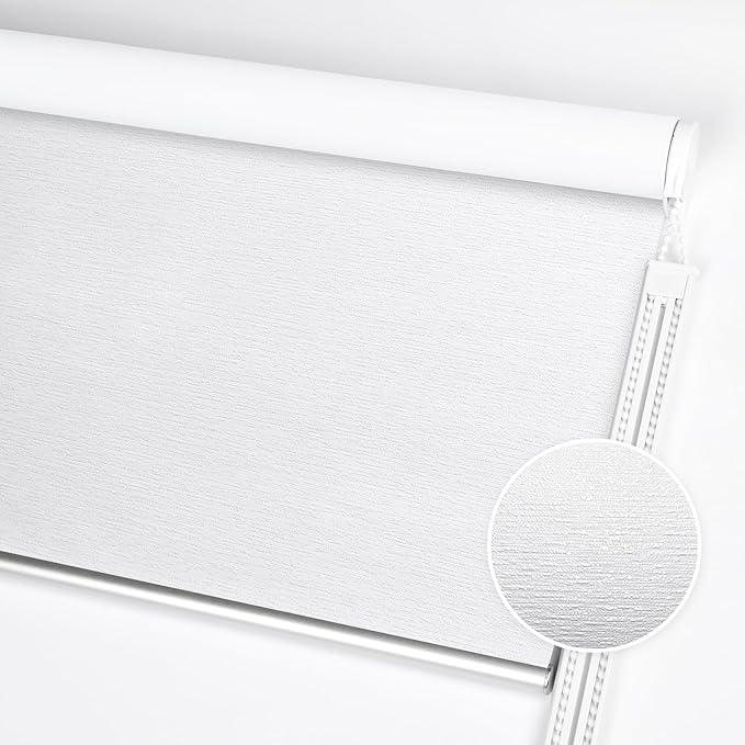 ALLBRIGHT 100% Blackout Roller Blinds for Windows, Shades for Indoor Windows with Striped Jacquard, UV Protection Fabric, Window Shades for Home,Office, Easy to Install, White, 25" W X 72" H