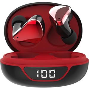 Small Wireless Earbuds for Small Ear Canals, Blue Tooth Ear Buds Earphones for iPhone Android, Red Micro Tiny Mini Earbuds Wireless Bluetooth Noise Cancelling Waterproof in-Ear Headphones for Sports (Black)