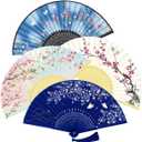 WEARXI Handheld Fan, 2PCS Hand Fan, Chinese Folding Fan for Women Foldable, Silk Bamboo Hand Held Fan, Paper Hand Fan (Type 1)