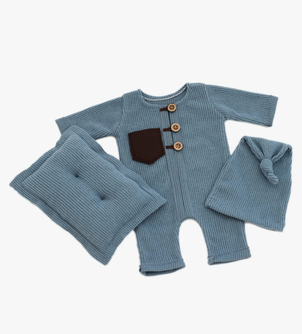 Newborn Photography Prop Outfits Set with Onesie Hat Pillow Soft Breathable Baby Boy Girl One Piece Jumpsuit Photoshoot Infant Romper Set