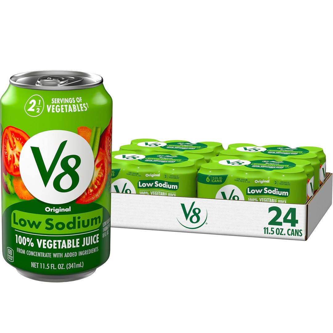 V8 Low Sodium Original 100% Vegetable Juice, Vegetable Blend with Tomato Juice, 11.5 FL OZ Can (Pack of 24) (EXP 07/10/27)