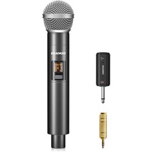 Aokeo Wireless Microphone for Mic Input, UHF Metal Dynamic Handheld Multipurpose Mic with Rechargeable Receiver (Work 4hs), 160ft Range, for Karaoke Machine, Amplifier Speaker, Mixer, Church