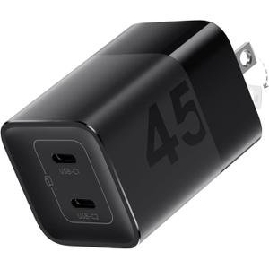wegear 45W USB C Charger, 2 Port GaN Fast Charging with PPS, Foldable Wall Charger Block for iPhone 17/16/15, iPad, Galaxy S25/S24, Pixel 10/9 (Black)