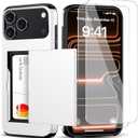 for iPhone 17 Pro Wallet Case with Card Holder + 2 Tempered Glass Screen Protector Protective Shockproof Hidden Card Slot Slim Case Women Men for iPhone 17 Pro 6.3White