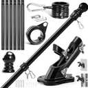 Anovo Flag Pole Kit- Upgraded Holder, Stainless Steel 7 FT Flag Poles with1 Inch Metal 360 Rotating Flag Pole Rings Two-Position Flag Pole Bracket Mounting for Outside House Porch (7 FT - Black)