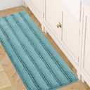 H.VERSAILTEX Bath Rugs for Bathroom Non Slip Bath Mats Extra Thick Chenille Striped Bath Rug Runners 47" x 17" Absorbent Fluffy Soft Shaggy Mats Dry Fast Plush Area Carpet for Bath Room - Aqua Haze