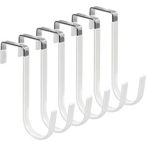 FYY Over the Door Hooks, 6 Pack Door Hangers Hooks with Rubber Prevent Scratches Heavy Duty Organizer Hooks for Living Room, Bathroom, Bedroom, Kitchen Hanging Clothes, Towels, Hats, Coats, Bags White (Short)