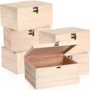 Yookeer 6 Pcs Large Unfinished Wooden Box with Hinged Lid and Front Clasp, Rectangle Unpainted Crafts DIY Wood Boxes Treasure Chest Stash Box for Art Gifts Jewelry Home Storage, 10.6x8.1x5.7 Inch
