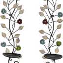 Wall Sconces Candle Holder Set of 2, Antique Leaf Branch Wall Mount Hanging Metal Candle Holder Candle Sconce for Living Room Dining Room (Vintage Color-1)