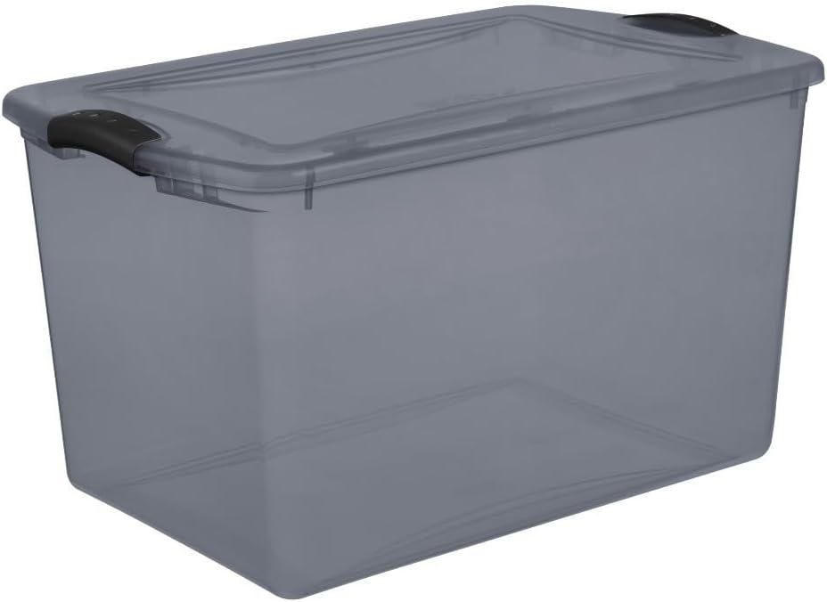 Secure Latch, Clear Plastic Storage Organizer Bins Gray Lid