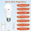 Neporal MagicGlow Rechargeable Light Bulbs with Remote, 3 Colors Shift + Stepless Dimmable Battery Powered LED Bulbs, USB Rechargeable, A19 Emergency LED Light Bulbs, 15W, Up to 24 Hours
