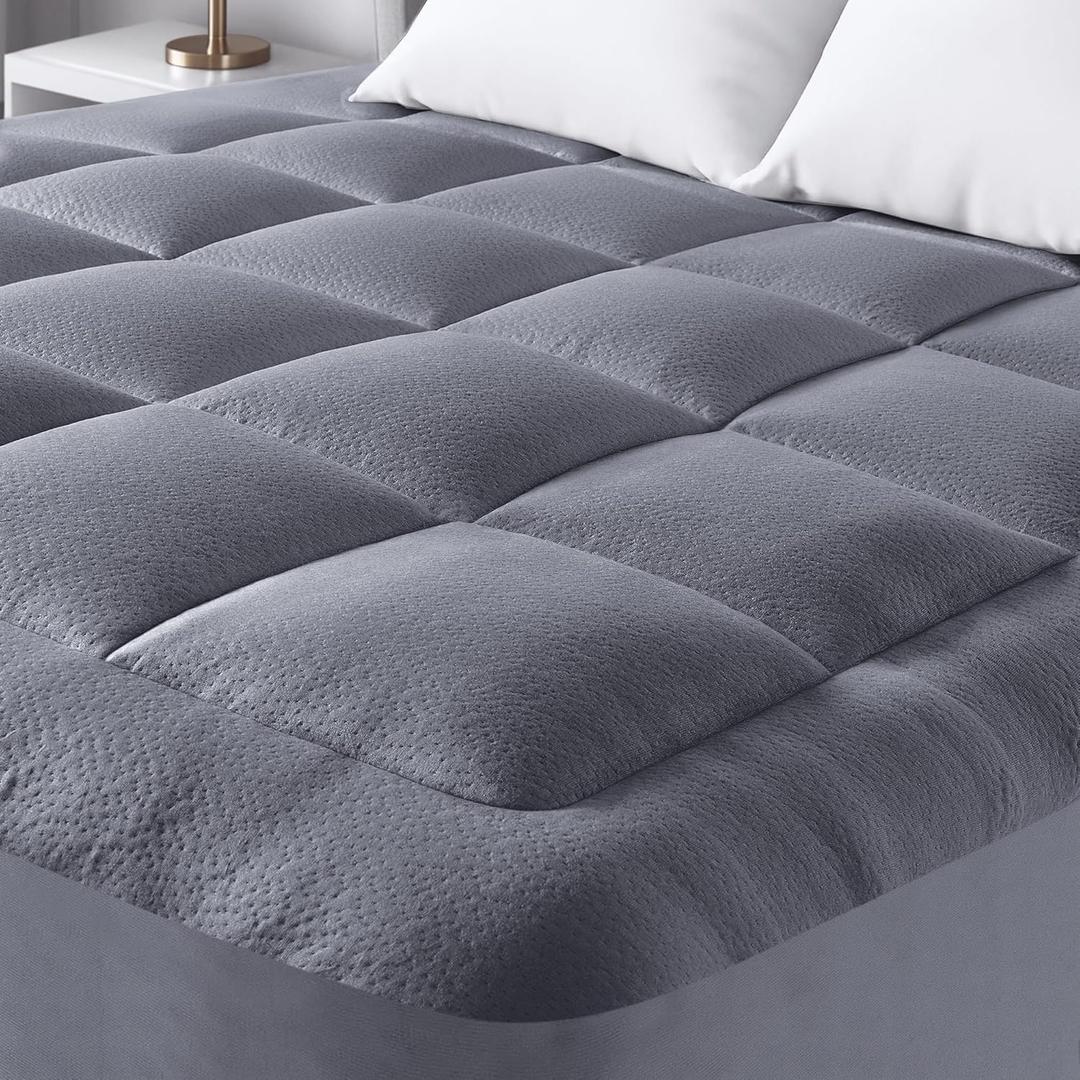 Ultra Soft Queen Size Mattress Topper - Viscose Made from Bamboo Pillow Top Mattress Pad for Back Pain Relief - Naturally Cooling for Hot Sleepers, Gray