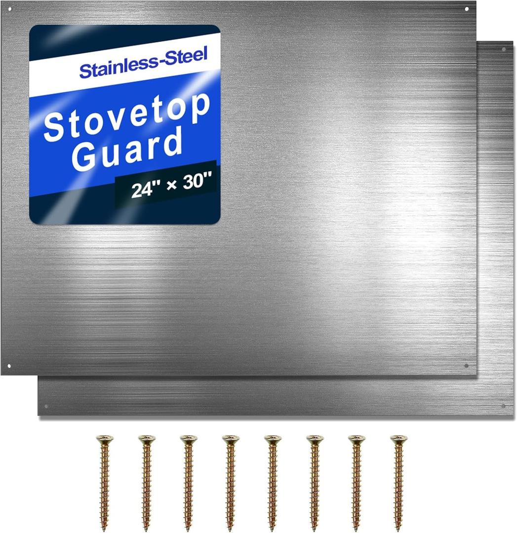 Oudain 24 x 30 Inch Stainless Steel Backsplash Kitchen Reversible Metal Backsplash Behind Stove Metal Sheet Panels with 4 Pre Drilled Holes and Screws for Wall Protector(2 Set)