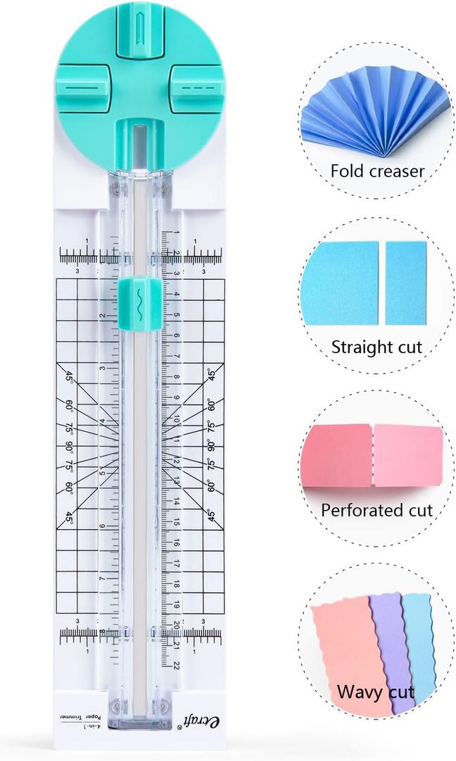 Paper Trimmer Craft Paper Cutter: 4 Style Multi-Function Scrapbooking Tool with Dial Blades of Straight,Wave,Dotted,Perforated,Creasing for Cutting Paper,Coupons,Photos,Postcards,Scrapbook,Card (Green)