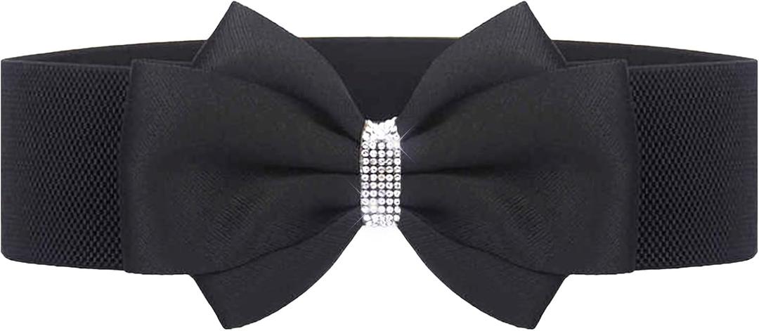 Women's Elastic Bow Belt Wide Rhinestone Stretch Belts Ladies Waist Accessories for Dress Jeans