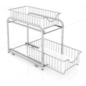 AIYAKA under sink storage 2 Tier Stackable Sliding Basket Organizer Drawer For Kitchen And Bathroom/Cabinet Drawers,silver