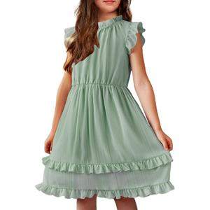 Arshiner Girls Summer Dresses Ruffle Sleeve A-Line Sundress Casual Elegant Dresses (11-12 Years, Light Green)
